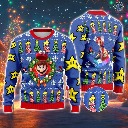 Super Mario Ugly Christmas Sweater, Mario Bros Christmas Sweatshirt, Super Mario Kart Ugly Xmas Sweater, Christmas Holiday Sweater