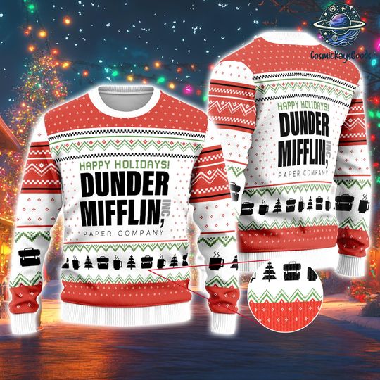 The Office Dunder Mifflin Happy Holidays Sweater, The Office Ugly Christmas Sweatshirt, Michael Scott Ugly Xmas Sweater, Christmas Sweater