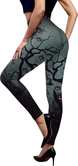 Discover Pumpkin Leggings Women’s Halloween Costume Night Cosplay Printed Tight Pants