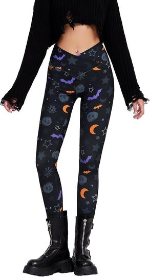 Discover Sissycos Women's Christmas Halloween Crossover High Waisted Printed Leggings