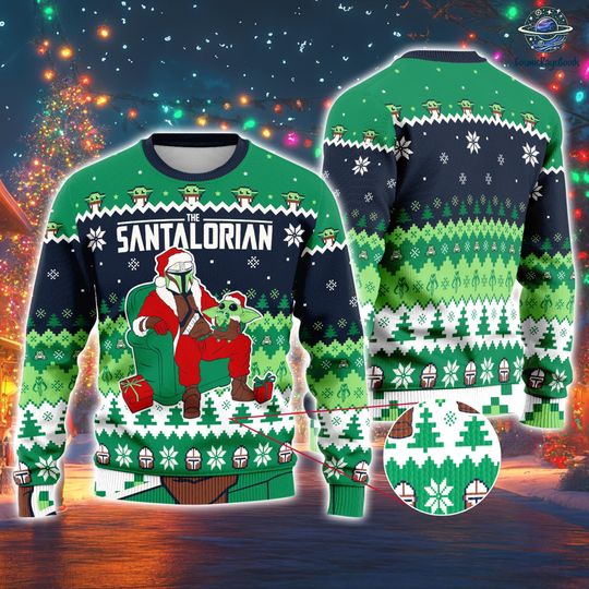 The Santalorian Ugly Christmas Sweater, Starwars Mandalorian Christmas Sweater, Sci-fi Movie Christmas Sweatshirt, Mandalorian Xmas Sweater