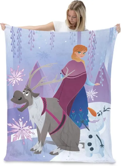 Discover Anna, Sven, Olaf Disney Frozen DisneyFriends Holiday Fleece Blanket