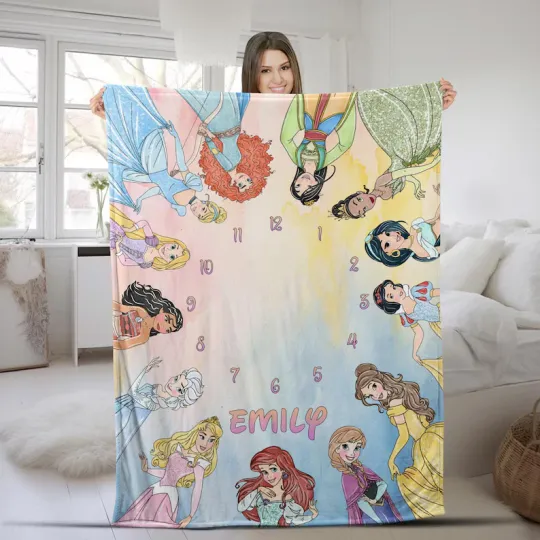 Discover Disney Princess Milestone Watercolor Customize Fleece Blanket