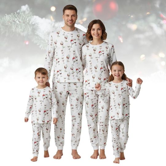 Wine Lover Long Sleeve Pajama Set, Funny Christmas Wine Pajamas for Family