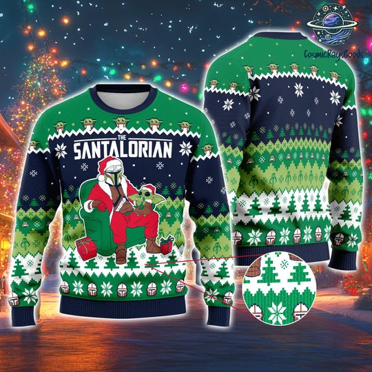 The Santalorian Ugly Christmas Sweater, Starwars Mandalorian Christmas Sweater, Sci-fi Movie Christmas Sweatshirt, Mandalorian Xmas Sweater