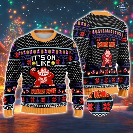 Donkey Kong Ugly Christmas Sweater, Mario Donkey Kong Christmas Sweatshirt, Super Mario Ugly Xmas Sweater, Christmas Holiday Sweater