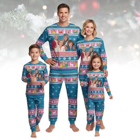 Discover Stay Golden Long Sleeve Pajama Set with Funny Christmas Quote, Retro TV Matching Family Pajamas, Holiday Gift