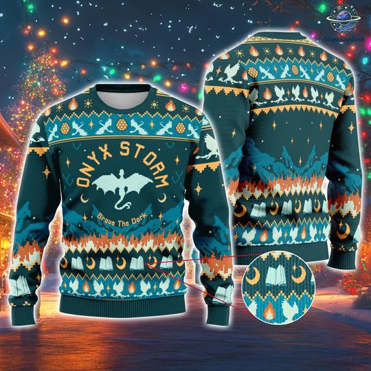 Discover Onyx Storm Ugly Christmas Sweater, Fourth Wing Onyx Storm Sweatshirt, Bookish Christmas, Onyx Storm Brave the Dark, Basgiath War College