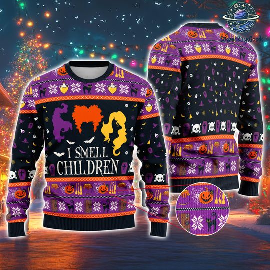 Hocus Pocus I Smell Chirdren Ugly Christmas Sweater, Sanderson Sisters Christmas Sweatshirt, Sanderson Witches Sweater, Halloween Christmas