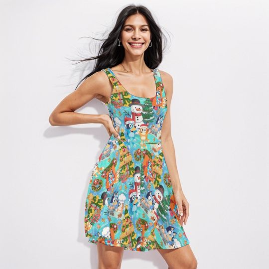 Discover BlueyDad and Bingo Christmas Skater Dress for Kids, Festive Holiday Party Outfit