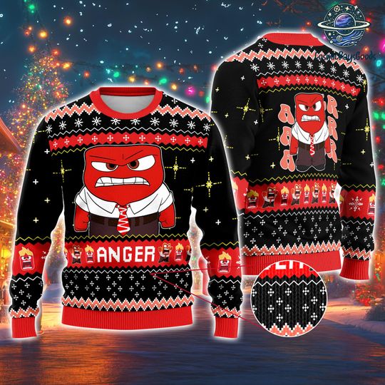 Discover Anger Inside Out Ugly Christmas Sweater, Inside Out Christmas Sweater, Anger Emotions Sweater, Disneyland Pixar Movie Christmas Sweater