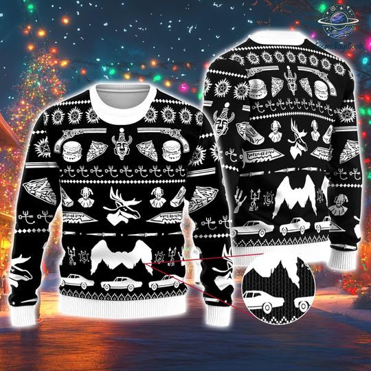 Supernatural Ugly Christmas Sweatshirt | Sam And Dean Winchesters Ugly Sweater | Supernatural Symbol Ugly Xmas Sweatshirt