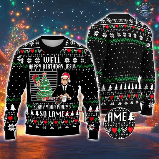 Discover Michael Scott The Office Ugly Christmas Sweater, Well Happy Birthday Jesus Sweater, The Office Movie Sweater,Michael Scott Christmas Sweater