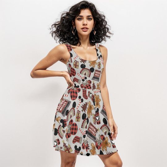 Discover Disney Minnie & Mickey Christmas Dress, Winter & Holiday Skater Dress