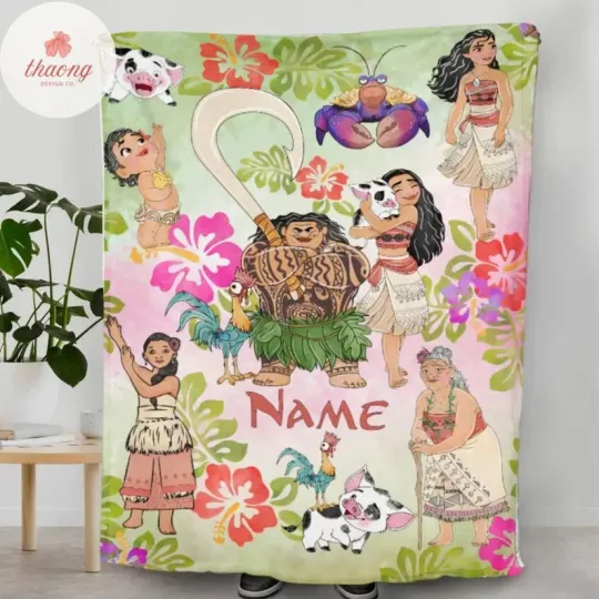 Discover Disney Moana Princess Maui Hei Hei Pua Hibiscus Customize Fleece Blanket