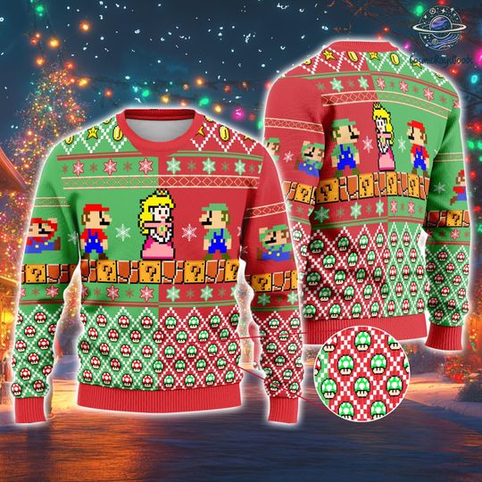 Super Mario Ugly Christmas Sweater | Mario Princess Peach Video Game Sweatshirt | Super Mario Christmas Sweater | Mario Christmas Sweatshirt