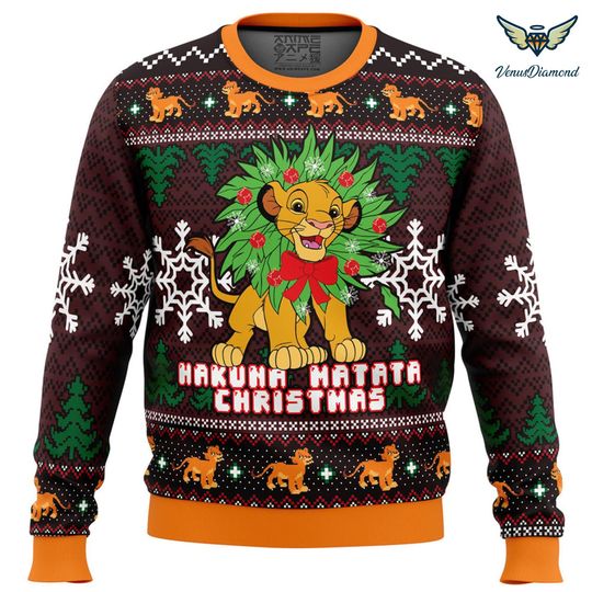 The Lion King Ugly Christmas Sweatshirt | Simba The Lion King Ugly Sweater | Hakuna Hatata The Lion King Movie Ugly Xmas Sweater