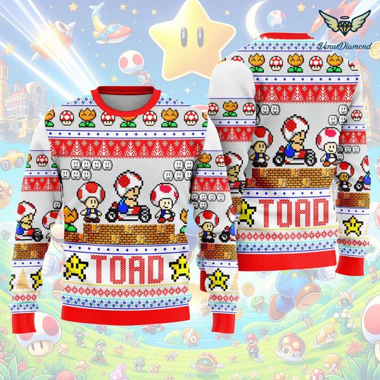 Christmas Gift, Toad Ugly Sweater, Toad Sweater, Toad Christmas Sweater, Super Mario Xmas Sweater, Ugly Holiday Sweater
