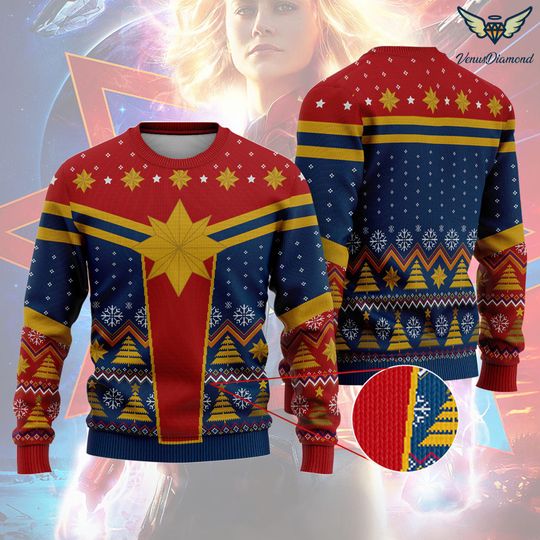 Discover Captain Ugly Christmas Sweatshirt, Carol Danvers Christmas Sweater, Captain Avengers Christmas Sweatshirt