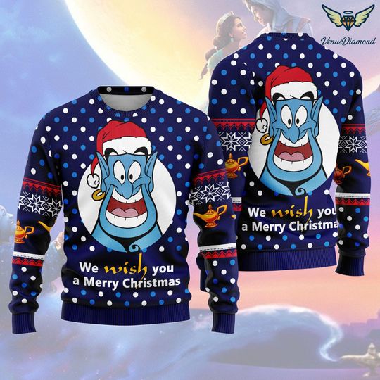 Aladdin Genie Ugly Christmas Sweatshirt, Genie Christmas Sweatshirt, Genie Wool Ugly Sweater