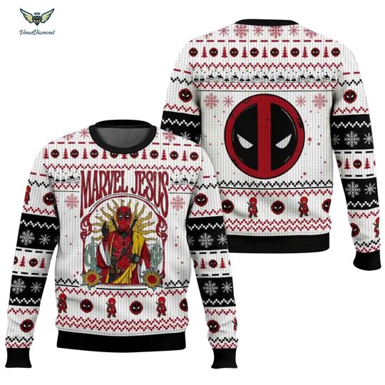 Discover Deadpool Jesus Ugly Sweater Christmas, Deadpool Christmas Sweater, Christmas Vacation, Ugly Christmas Sweater, Superhero Christmas Sweater