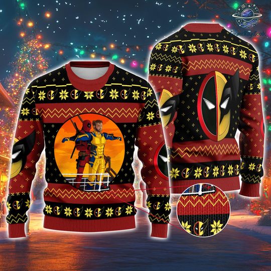 Deadpool And Wolverine Ugly Sweater Christmas, Deadpool 3 Sweater, Deadpool Wolverine Superhero Chirstmas Sweater, Deadpool Movie Sweater