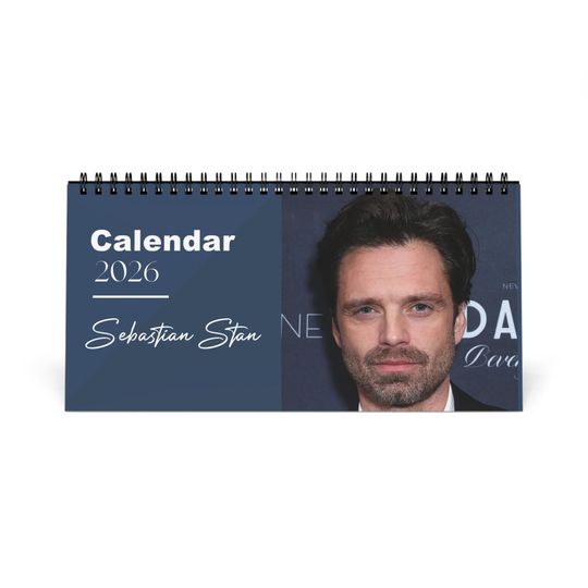 Discover Sebastian Stan 2026 Desk Calendar | Premium Spiral Bound Celebrity Photo Calendar | High-Quality Fan Gift & Desk Dcor