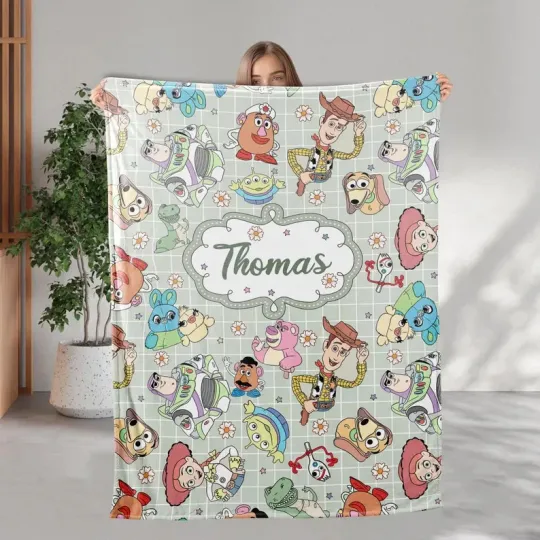Discover Disney Toy Story Characters Cute Pattern Checkered Customize Fleece Blanket