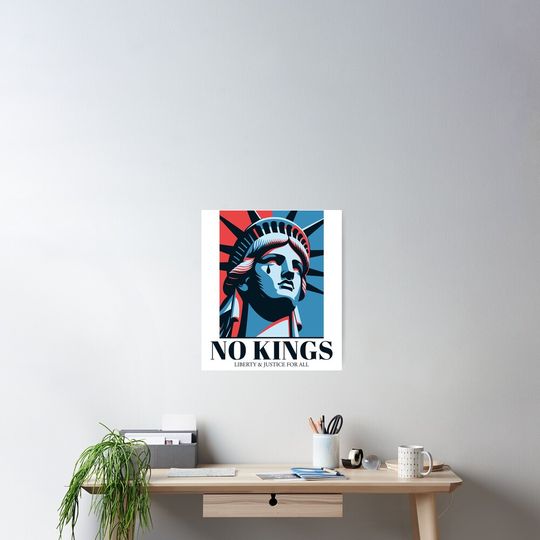 Discover No Kings in the USA Lady Liberty Cries for Freedom Political Protest Art Light Background Poster