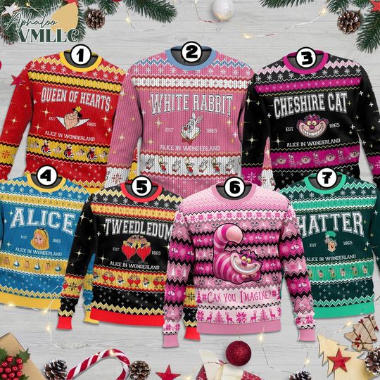 Alice in Wonderland Ugly Christmas Sweater, Alice in Wonderland Christmas Party, Disneyland Ugly Xmas Sweater, Family Christmas Shirt