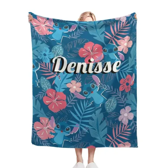 Discover Personalized Disney Lilo & Stitch Floral Cute Stitch Fleece Blanket