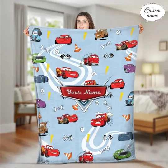Discover Personalized Disney Lightning McQueen On The Race Fleece Blanket