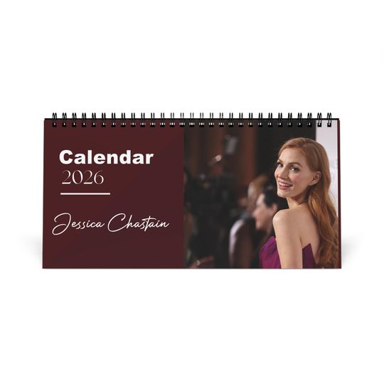 Discover Jessica Chastain 2026 Desk Calendar | Premium Spiral Bound Celebrity Photo Calendar | High-Quality Fan Gift & Desk Dcor