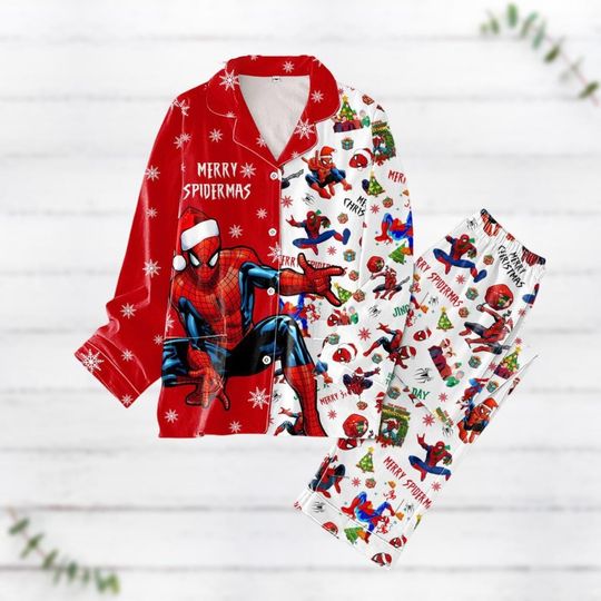 Discover Spider Man Christmas Pajama Set for Adults, Superhero Holiday Loungewear