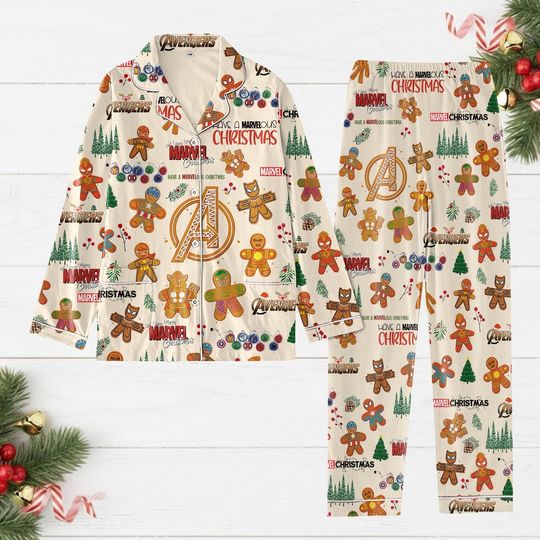 Discover Avengers Christmas Pajamas Set, Spiderman Women Pajamas, Marvel Gingerbread Shirt