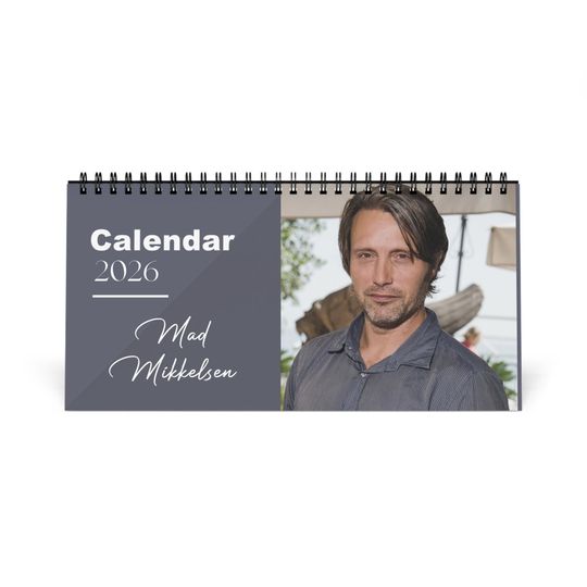 Discover Mads Mikkelsen 2026 Desk Calendar | Premium Spiral Bound Celebrity Photo Calendar | High-Quality Fan Gift & Desk Dcor