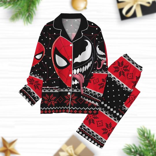 Discover Disney Spider-Man Venom Christmas Pajama Set, Marvel Avengers Sleepwear for Adults