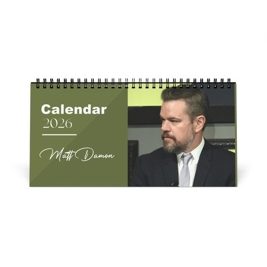 Discover Matt Damon 2026 Desk Calendar | Premium Spiral Bound Celebrity Photo Calendar | High-Quality Fan Gift & Desk Dcor
