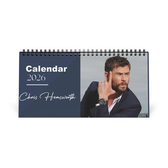Discover Chris Hemsworth 2026 Desk Calendar | Premium Spiral Bound Celebrity Photo Calendar | High-Quality Fan Gift & Desk Dcor