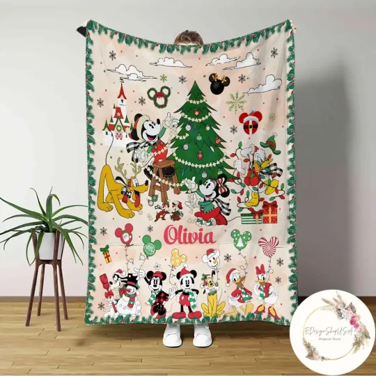 Discover Personalized Mickey and Friends Santa Disney Christmas Blanket Home Decor