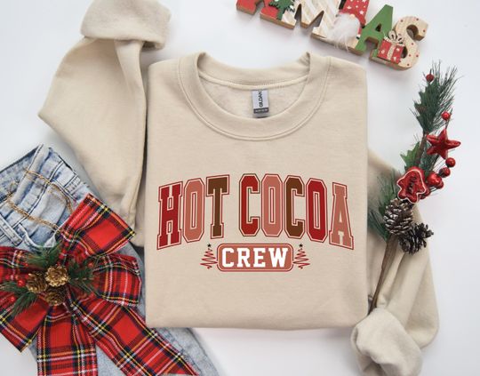 Hot Cocoa Crew Christmas Sweatshirt, Festive Holiday Felt, Matching Family Cocoa Shirt