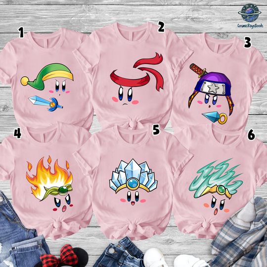 Discover Kirby Halloween Costume T-Shirt, Kirby Video Game Characters Shirt, Pink Kirby Shirt, Halloween Matching Shirt, Halloween Family Group Shirt
