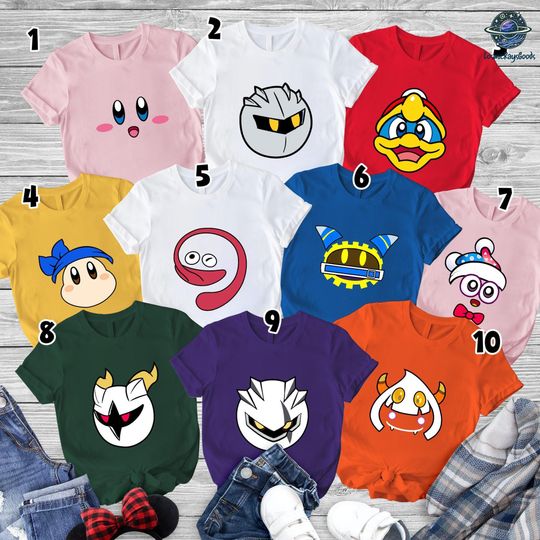 Discover Kirby Video Game Characters Shirt, Kirby Halloween Costume Shirt, Pink Kirby Shirt, Halloween Matching Shirts, Halloween Family Group Shirt
