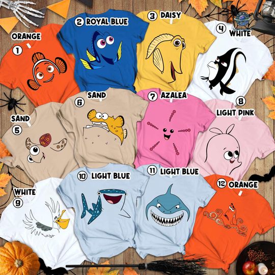 Finding Nemo Characters Halloween Costume, Finding Nemo Halloween Costume Tee, Halloween Group Costume Shirts, Halloween Family Matching