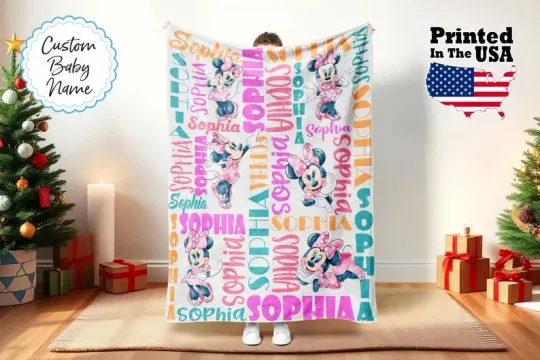 Discover Disney Minnie Mouse Dots Pattern Cute Cartoon Art Customize Fleece Blanket