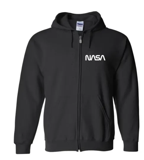 Discover Nasa White Logo Space Agency Science Black Full Zip Hoodie Hooded Sweatshirt