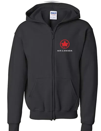 Discover Air Canada  Leaf Logo Full Zip Hoodie Canadian Airline Travel Hooded Sweatshirt
