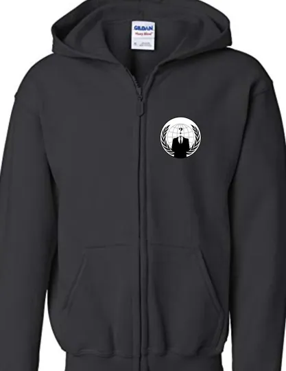 Anonymous White Logo Full Zip Hoodie, Hacker Protest Resist Hooded