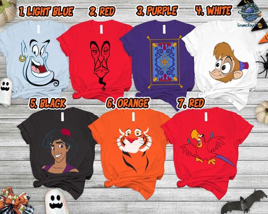 Discover Aladdin Halloween Costume Shirt, Aladdin Jafar Genie Shirt, Family Matching Shirts, Halloween Costume Group Shirt, Halloween Party Shirt