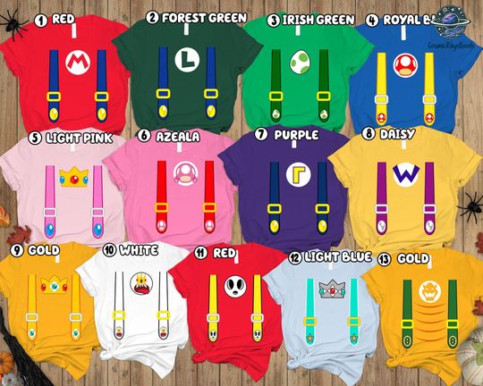 Mario And Friends Matching Costume Shirts | Super Mario Costume Shirt | Mario Bros Tshirt | Fun Couple Cosplay Shirt | Mario Cosplay Gift